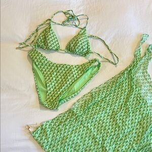 Monday Swimwear Green Print Bikini with Matching Linen Sarong